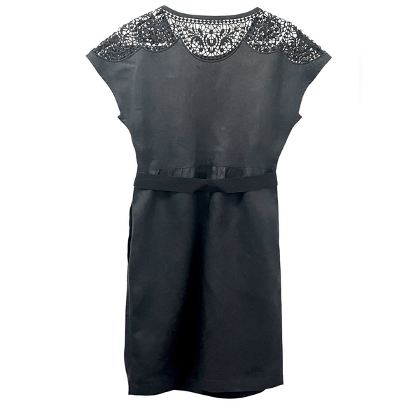 Boden Fleur Embroidered Crochet Linen Dress Black Belted US 2R Wedding Guest - Picture 3 of 8